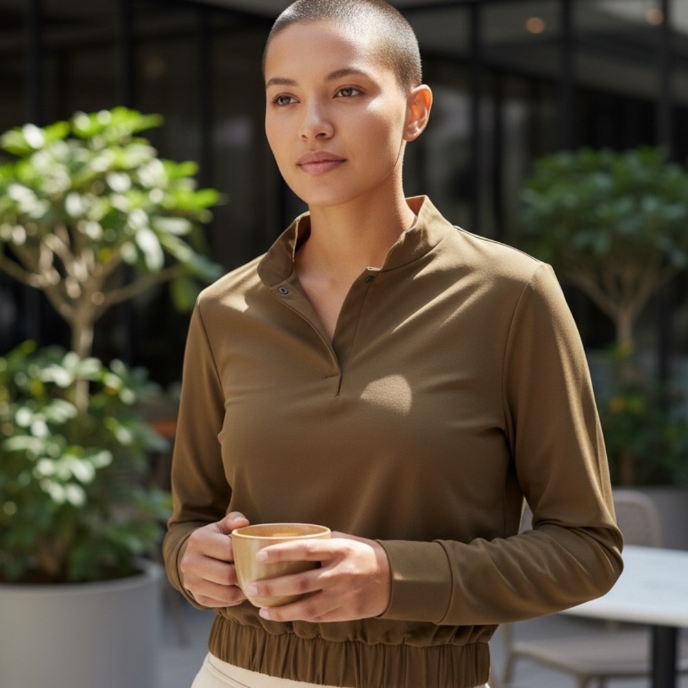 Aday 1/4 Button Pullover S Green - image 1